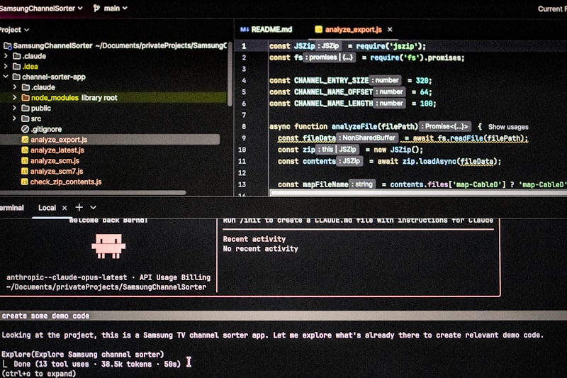 Computer screen displaying code and project files