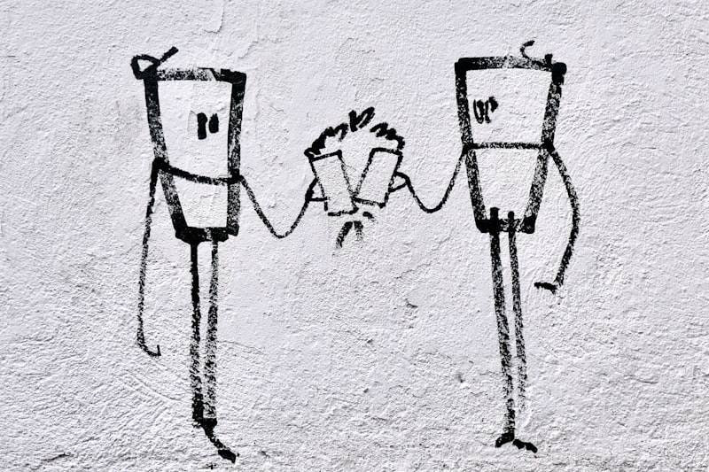 black and white 2 men and 2 women illustration