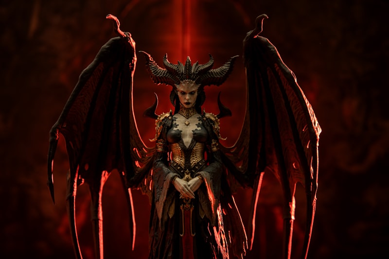 A demonic queen with large wings and horns.