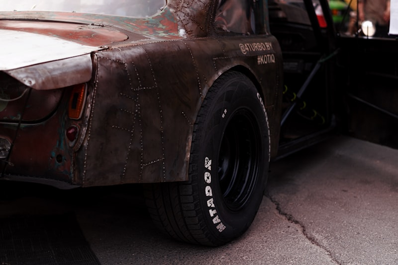 a car with a dent in the front