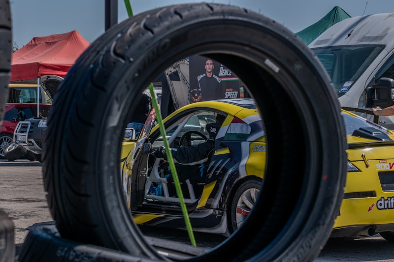 a close up of a tire on a car