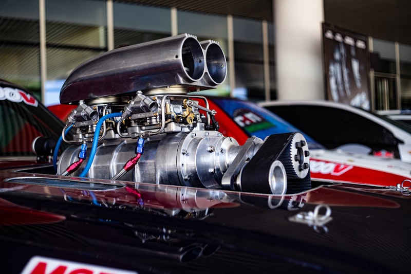 a close up of an engine on a car