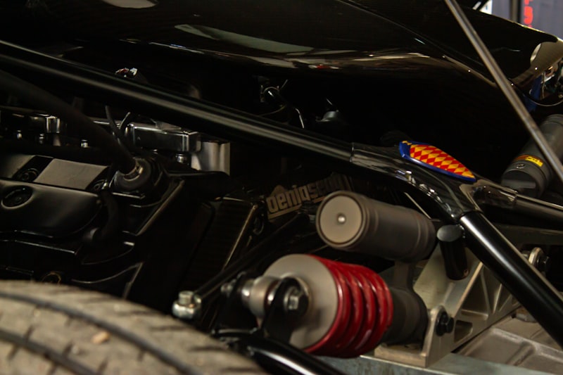 A close up of the engine of a car