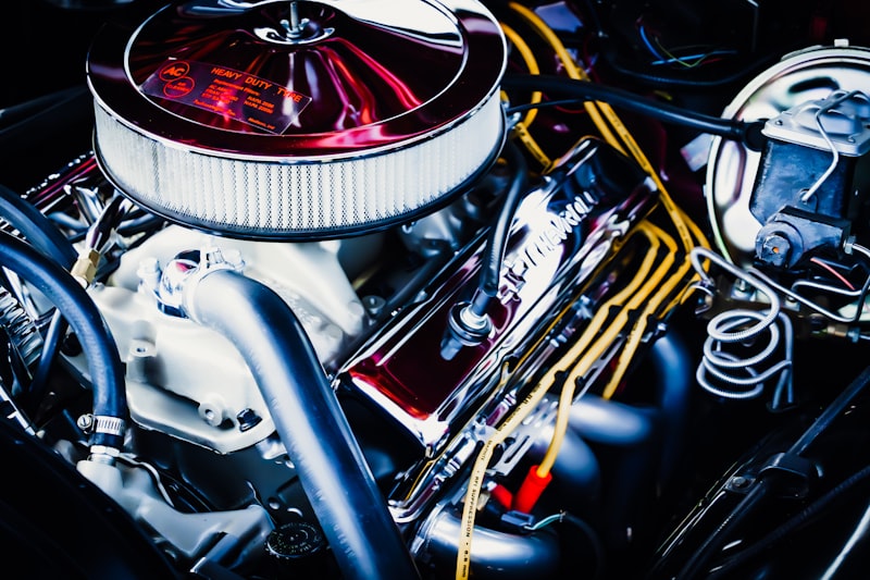 A close up of the engine of a car