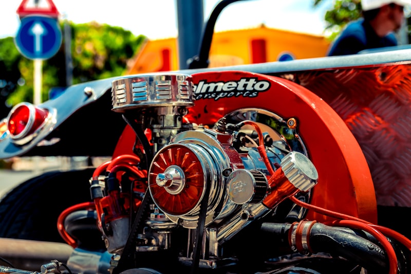 red and black motorcycle engine